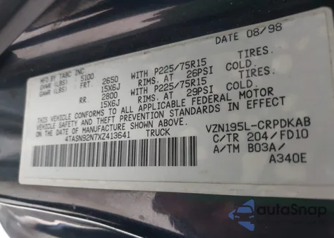 1999 Toyota Tacoma Prerunner V6 from USA, damaged, VIN 4TASN92N7XZ413641